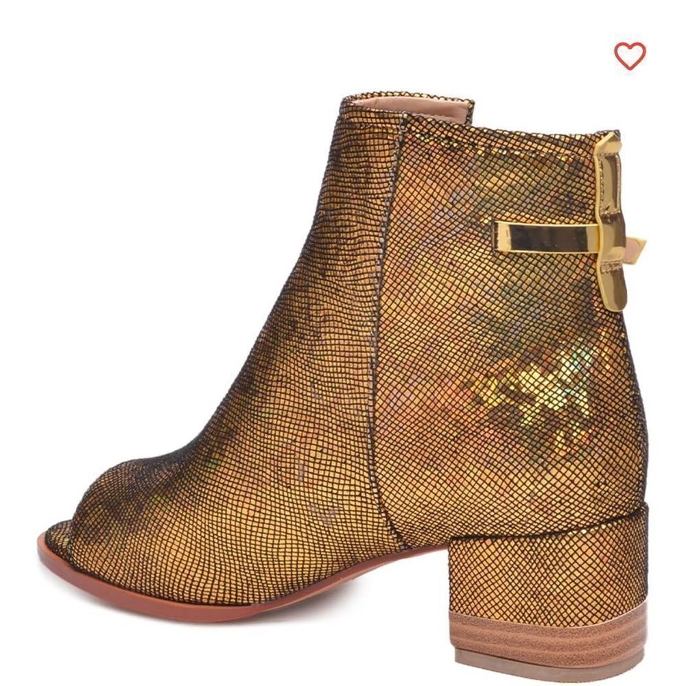 RJS Peep Open Toe Sandals Boot Cut Out Ankle Bootie Gold Sequins 10.5 EUC - Picture 4 of 10